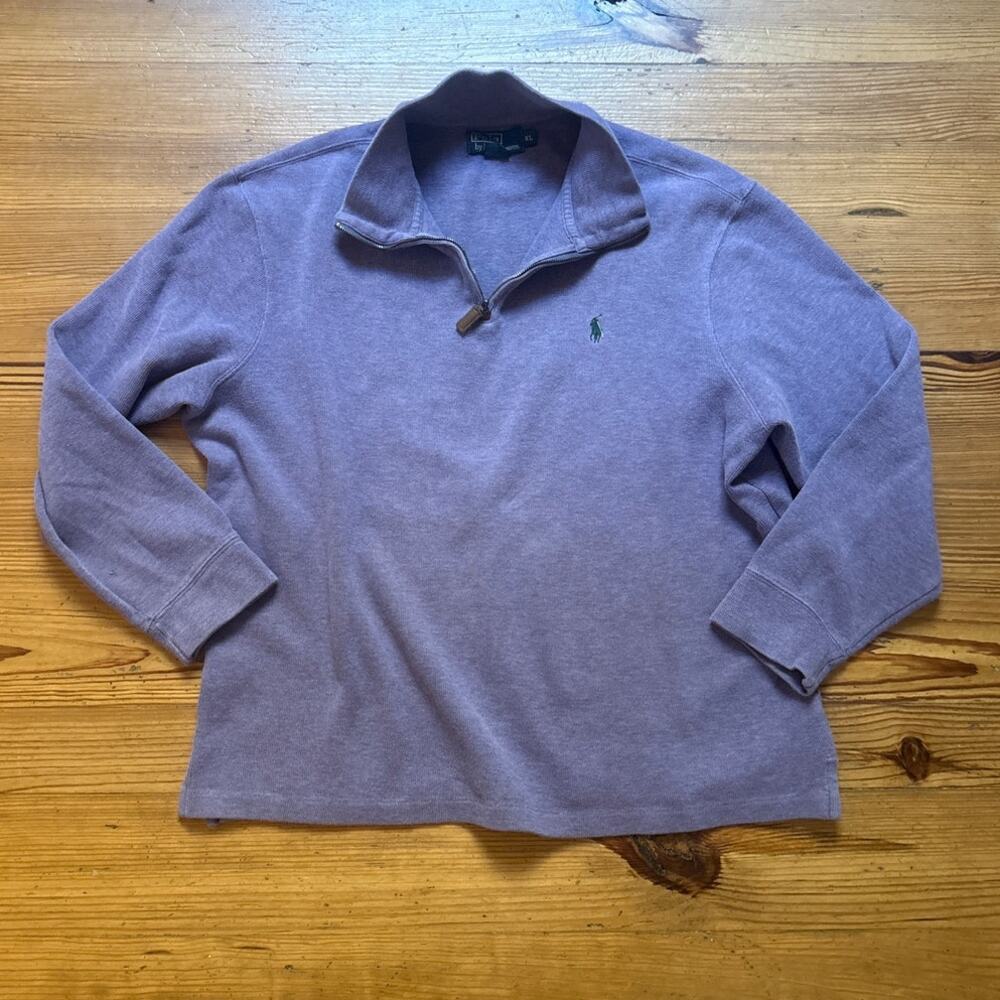 Polo Ralph Lauren light purple green pony quarter zip‎ mens sweater SIZE XL